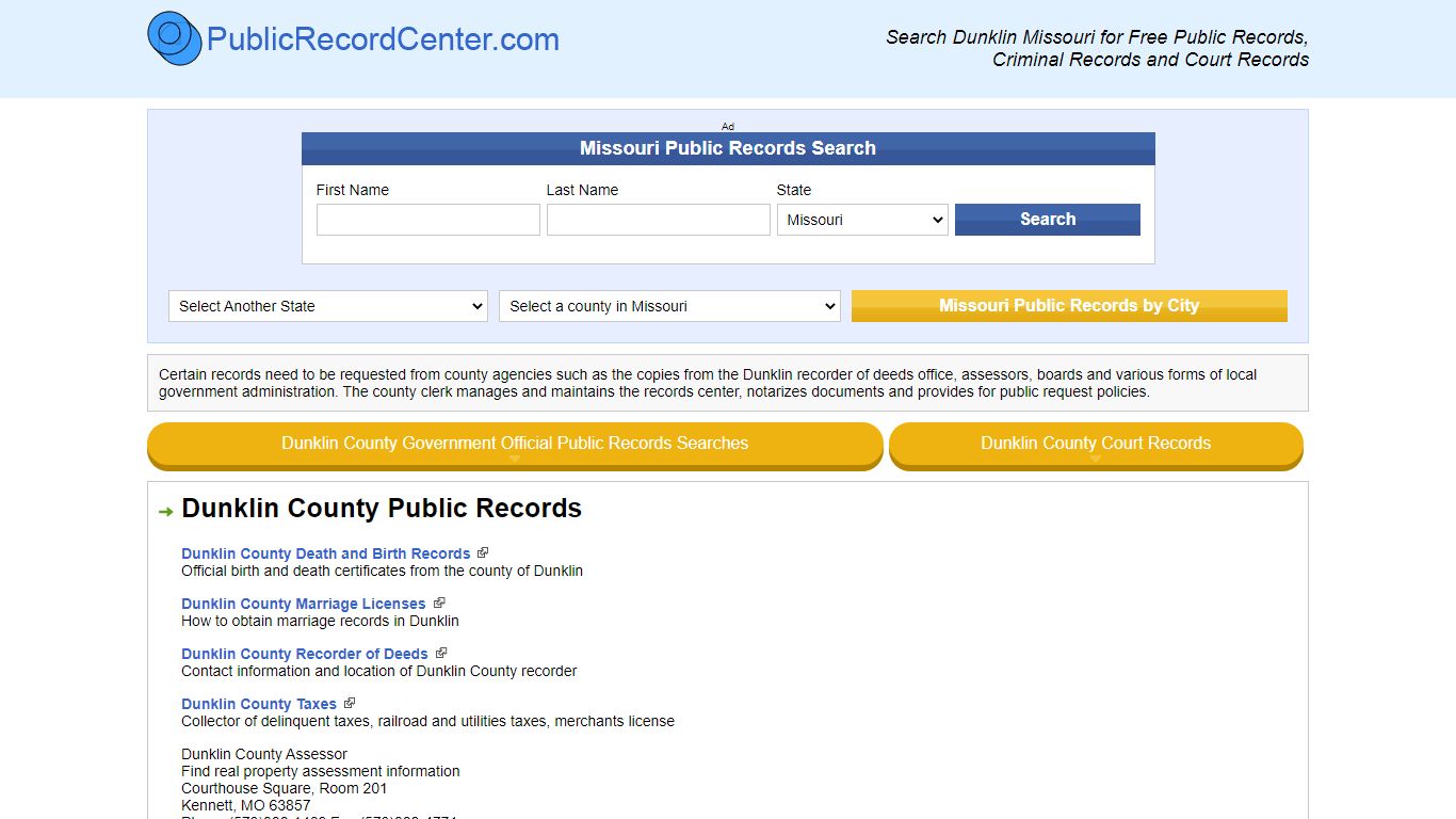 Dunklin County Missouri Free Public Records - Court Records - Criminal ...